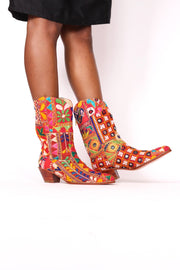 EMBROIDERED PATCHWORK BOOTS SAMSARA - sustainably made MOMO NEW YORK sustainable clothing, boots slow fashion