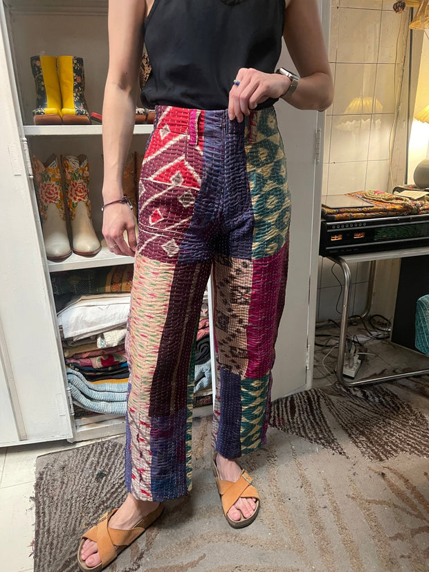 EMBROIDERED PATCHWORK PANTS LIRU - sustainably made MOMO NEW YORK sustainable clothing, pants slow fashion