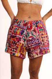 EMBROIDERED PATCHWORK SHORTS X FREE PEOPLE - sustainably made MOMO NEW YORK sustainable clothing, pants slow fashion