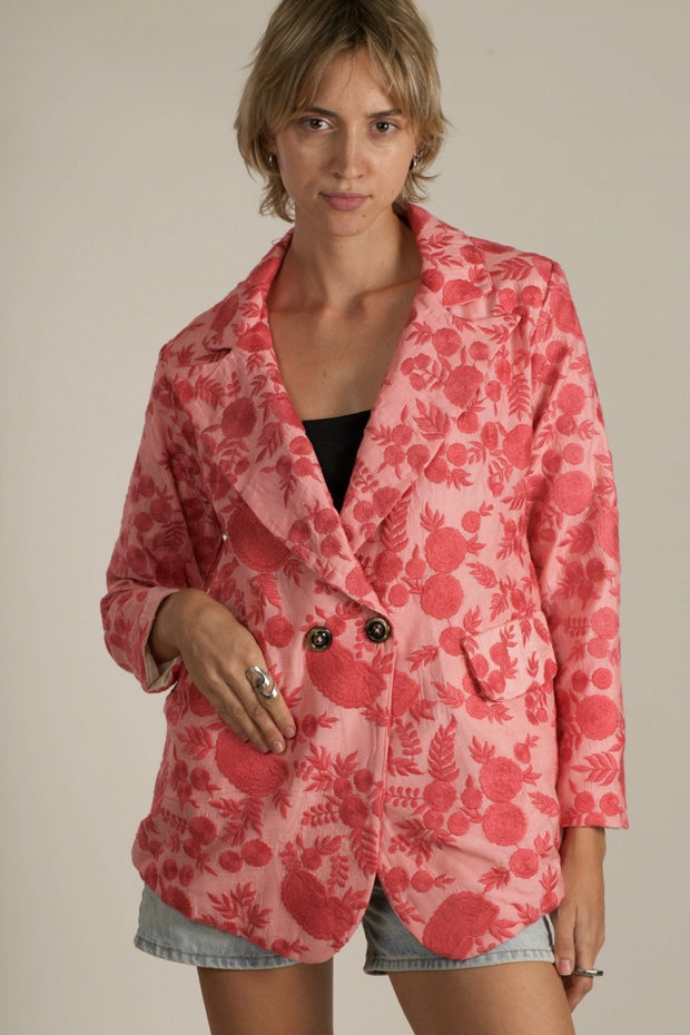 EMBROIDERED PINK FLOWER BLAZER JACKET AGLAIA - sustainably made MOMO NEW YORK sustainable clothing, Jacket slow fashion