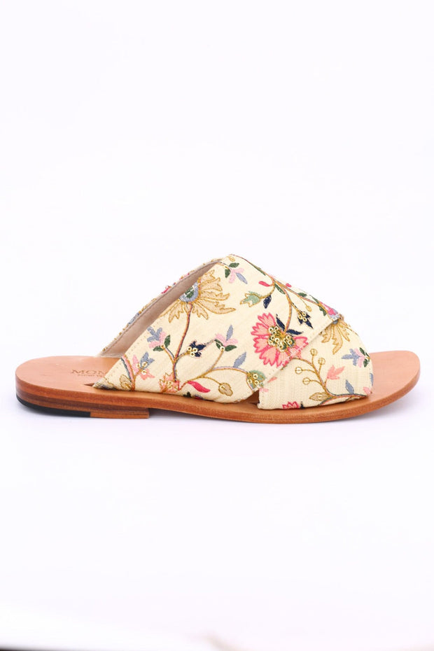 EMBROIDERED SANDALS DAISY - sustainably made MOMO NEW YORK sustainable clothing, mules slow fashion