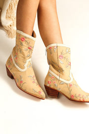 EMBROIDERED SILK BOOTS JOELLE - sustainably made MOMO NEW YORK sustainable clothing, ankle boots slow fashion