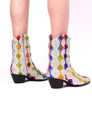 EMBROIDERED SILK BOOTS TIFFANY (SILVER) - sustainably made MOMO NEW YORK sustainable clothing, boots slow fashion