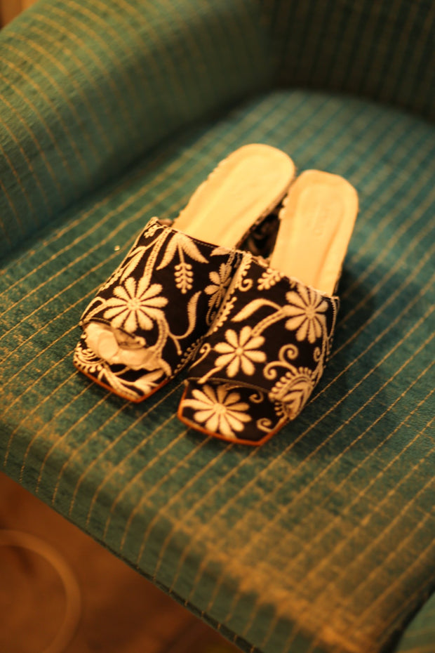 EMBROIDERED SILK MULES REEMA - sustainably made MOMO NEW YORK sustainable clothing, mules slow fashion