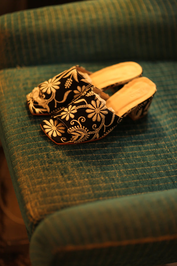 EMBROIDERED SILK MULES REEMA - sustainably made MOMO NEW YORK sustainable clothing, mules slow fashion