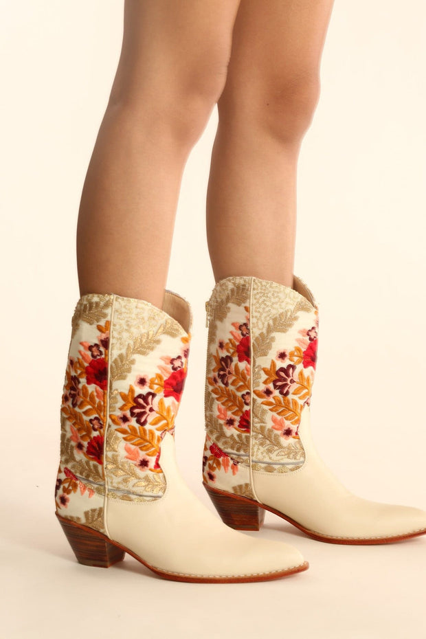 EMBROIDERED SILK WESTERN BOOTS ANILES - sustainably made MOMO NEW YORK sustainable clothing, boots slow fashion