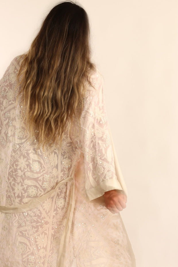 EMBROIDERED VINTAGE PINK SPECIALTY KIMONO SELINA - sustainably made MOMO NEW YORK sustainable clothing, Kimono slow fashion