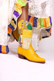 EMBROIDERED WESTERN BOOTS MARLA YELLOW - sustainably made MOMO NEW YORK sustainable clothing, boots slow fashion