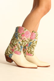 EMBROIDERED WESTERN FABRIC BOOTS WANISA - sustainably made MOMO NEW YORK sustainable clothing, boots slow fashion