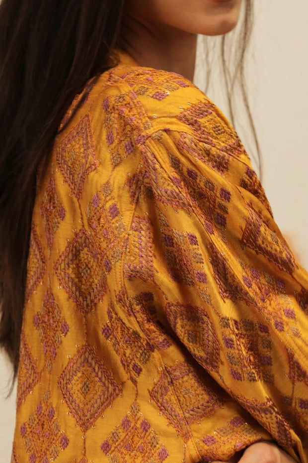 EUPHROSYNE SILK EMBROIDERED KIMONO - sustainably made MOMO NEW YORK sustainable clothing, Embroidered Kimono slow fashion