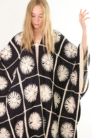 FLORA CROCHET KIMONO DUSTER BLACK - sustainably made MOMO NEW YORK sustainable clothing, crochet slow fashion