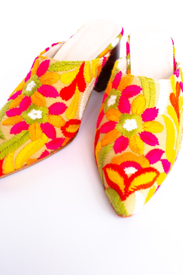 FLOWER EMBROIDERED MULES ELLIE - sustainably made MOMO NEW YORK sustainable clothing, mules slow fashion