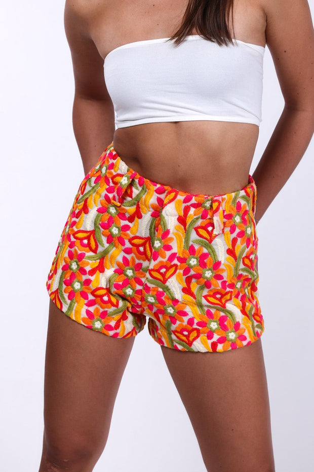 FLOWER EMBROIDERED SHORTS ELISA - sustainably made MOMO NEW YORK sustainable clothing, pants slow fashion