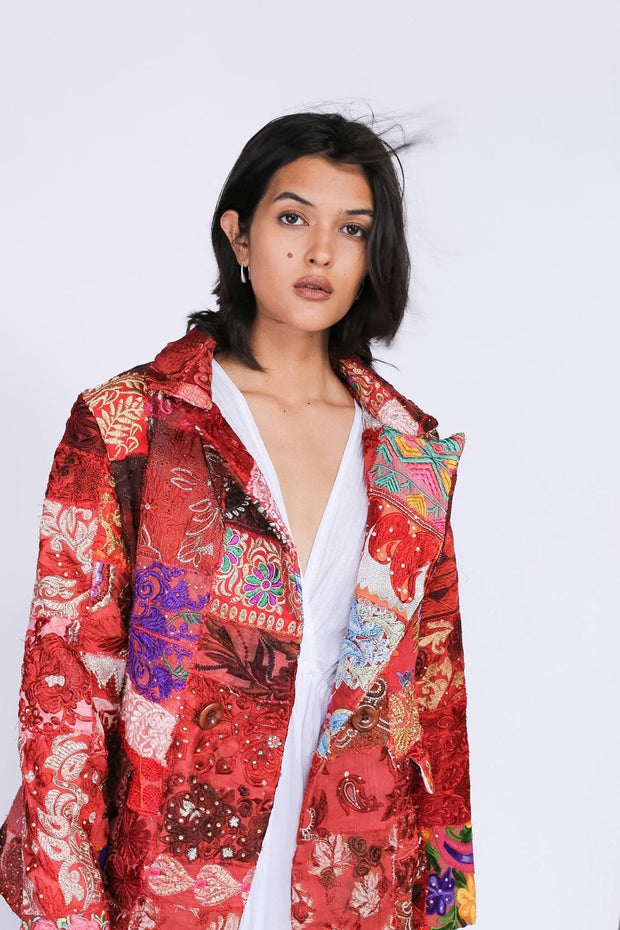 FRIDA VINTAGE PATCHWORK BLAZER X FREE PEOPLE - sustainably made MOMO NEW YORK sustainable clothing, fall22 slow fashion