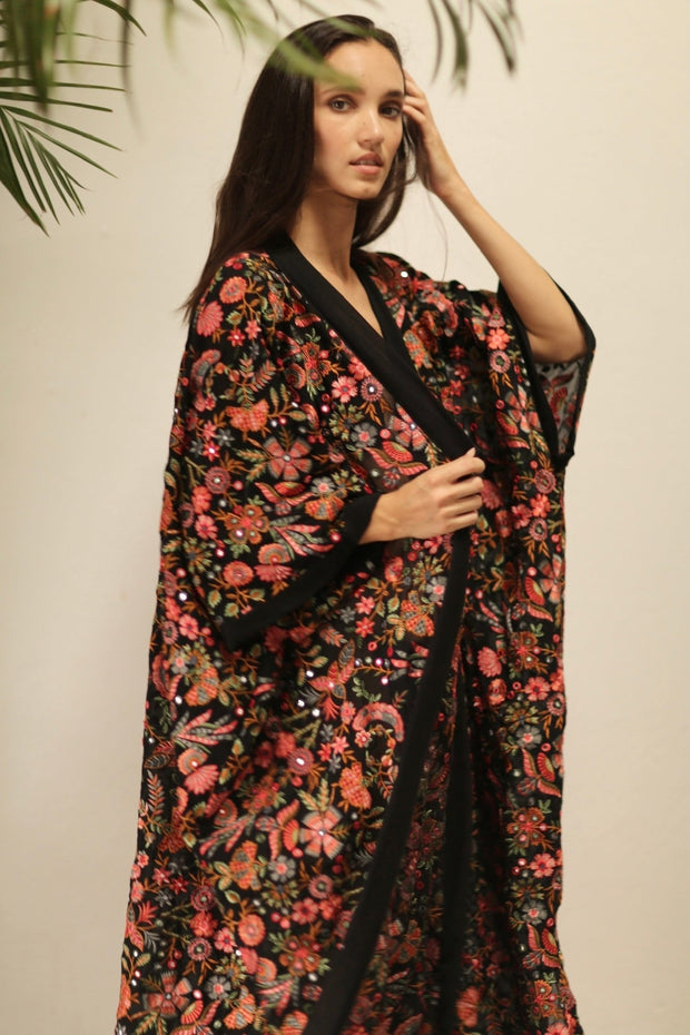 GAIA SILK FLOWER EBMROIDERD KIMONO - sustainably made MOMO NEW YORK sustainable clothing, Embroidered Kimono slow fashion