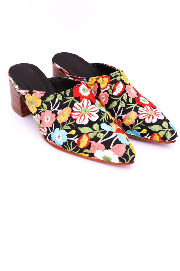 HEELED MULES EMBROIDERED X ANTHROPOLOGIE - sustainably made MOMO NEW YORK sustainable clothing, mules slow fashion