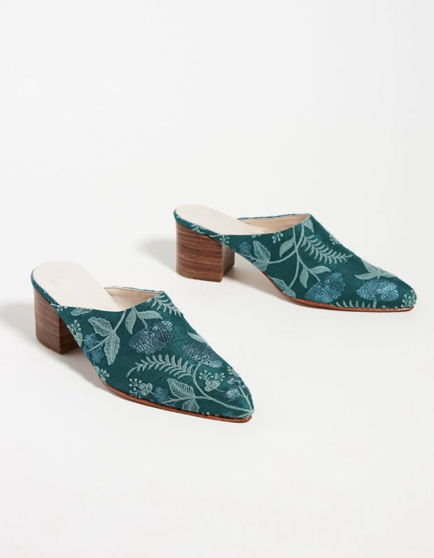 HEELED MULES EMBROIDERED X ANTHROPOLOGIE - sustainably made MOMO NEW YORK sustainable clothing, mules slow fashion