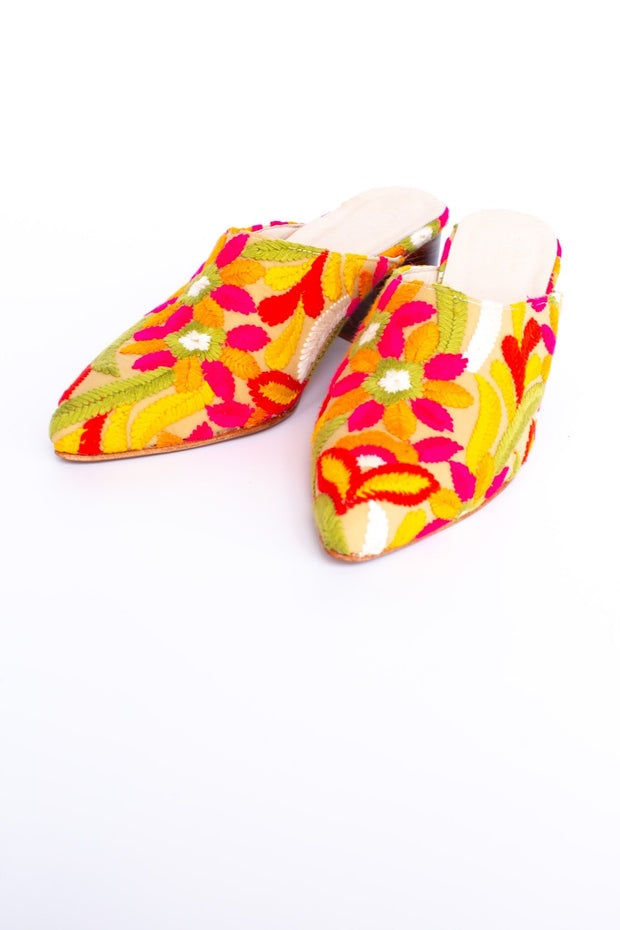 HEELED MULES EMBROIDERED X ANTHROPOLOGIE - sustainably made MOMO NEW YORK sustainable clothing, mules slow fashion