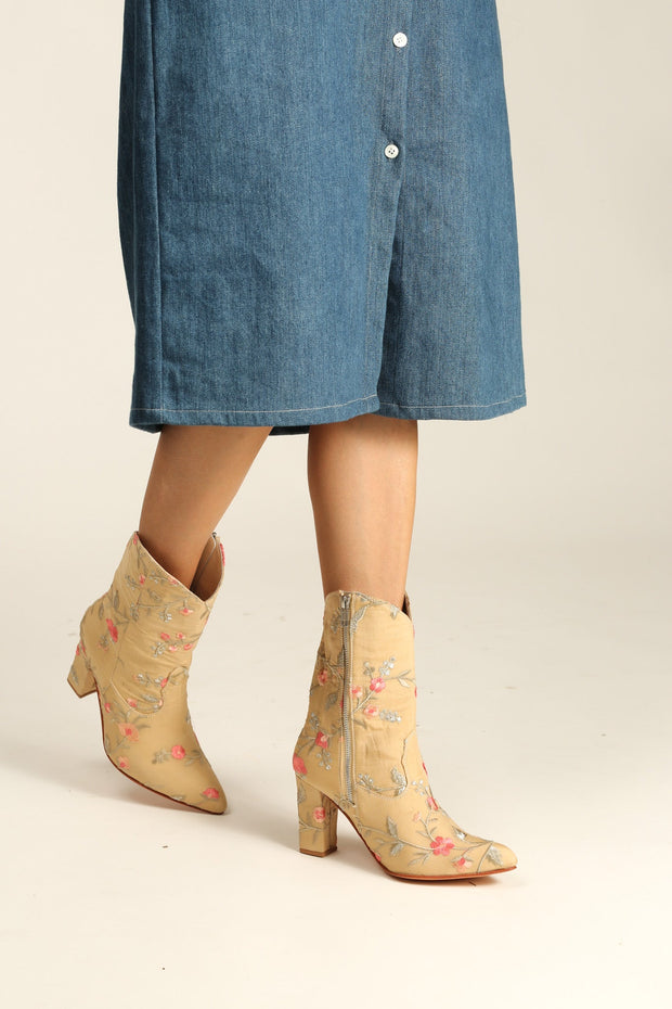 HIGH HEEL EMBROIDERED BOOTS DAINE - sustainably made MOMO NEW YORK sustainable clothing, boots slow fashion