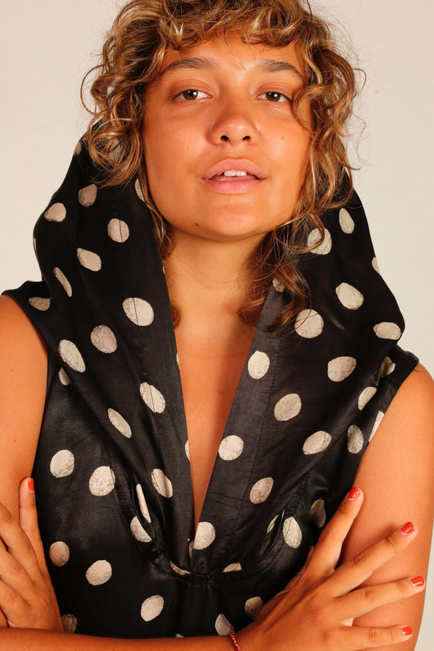 HOODIE DRESS POLKA DOT BLACK MADEENA - sustainably made MOMO NEW YORK sustainable clothing, dress slow fashion