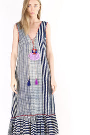 INDIGO TRIBAL FABRIC DRESS HELENA - sustainably made MOMO NEW YORK sustainable clothing, kaftan slow fashion