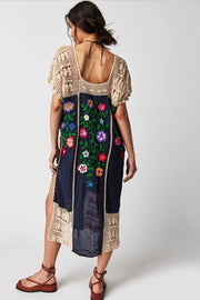 ISABELLA EMBROIDERED CROCHET KAFTAN X FREE PEOPLE - sustainably made MOMO NEW YORK sustainable clothing, crochet slow fashion