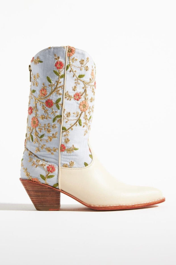 IVORY EMBROIDERED FLOWER WESTERN BOOTS X ANTHROPOLOGIE - sustainably made MOMO NEW YORK sustainable clothing, boots slow fashion