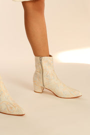 IVORY SILK EMBROIDERED WEDDING BOOTS GOLDEN - sustainably made MOMO NEW YORK sustainable clothing, boots slow fashion