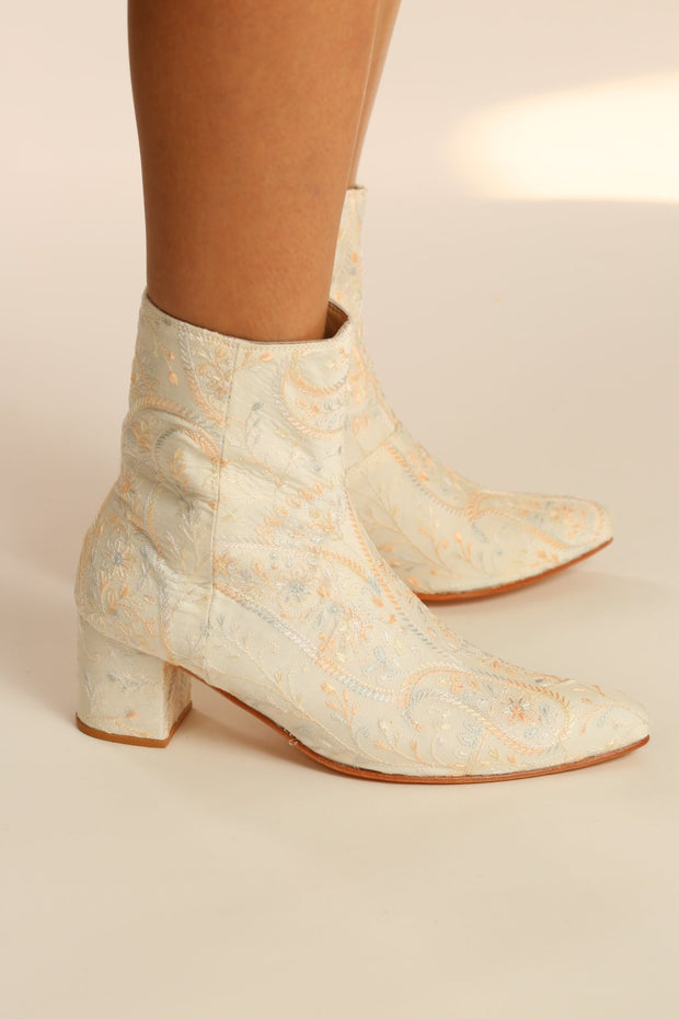 IVORY SILK EMBROIDERED WEDDING BOOTS GOLDEN - sustainably made MOMO NEW YORK sustainable clothing, boots slow fashion