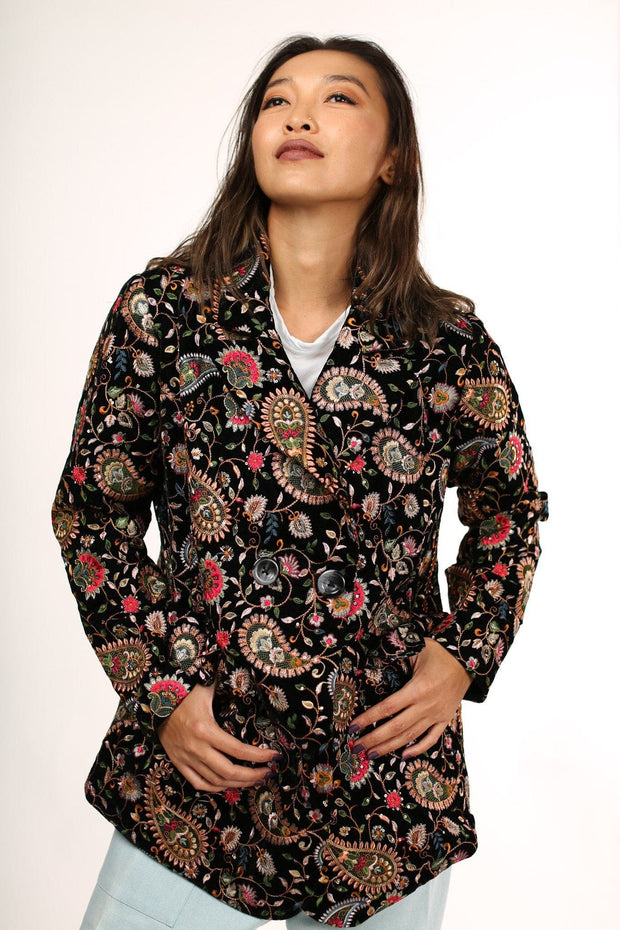 JACKET FRIDA EMBROIDERED VELVET - sustainably made MOMO NEW YORK sustainable clothing, fall22 slow fashion