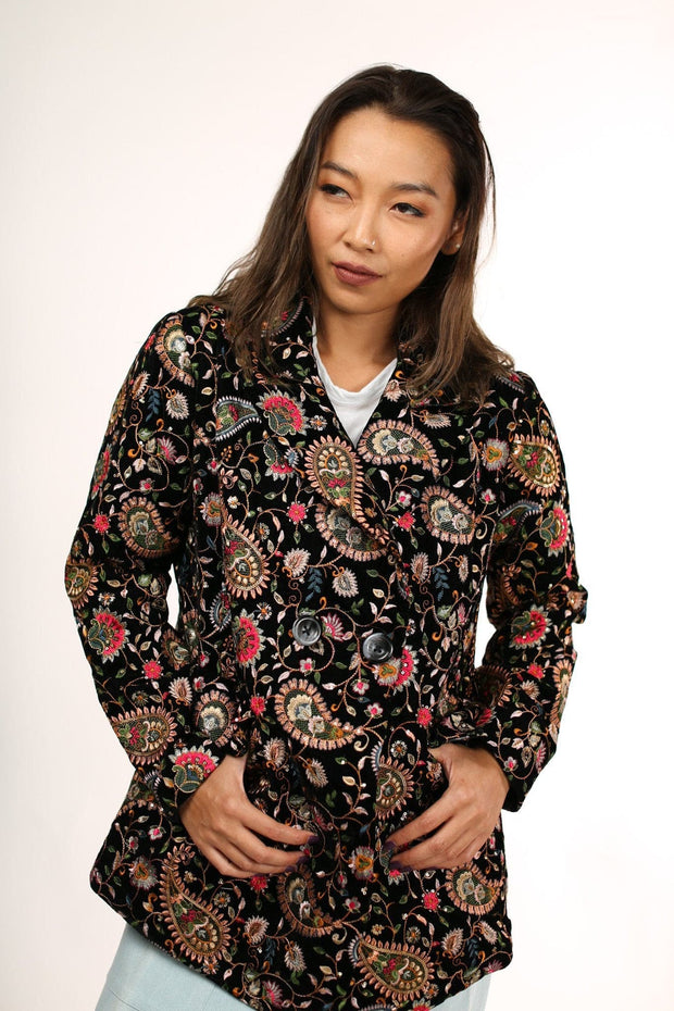 JACKET FRIDA EMBROIDERED VELVET - sustainably made MOMO NEW YORK sustainable clothing, fall22 slow fashion