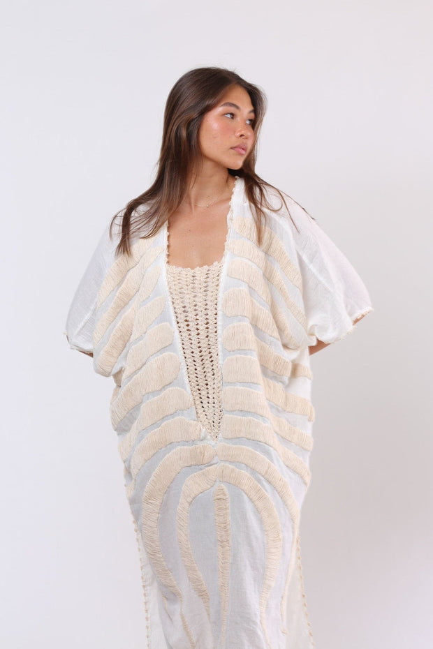 KAFTAN MARIE CLAIRE CREME ON CREME - sustainably made MOMO NEW YORK sustainable clothing, kaftan slow fashion