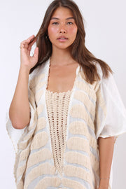 KAFTAN MARIE CLAIRE CREME ON CREME - sustainably made MOMO NEW YORK sustainable clothing, kaftan slow fashion