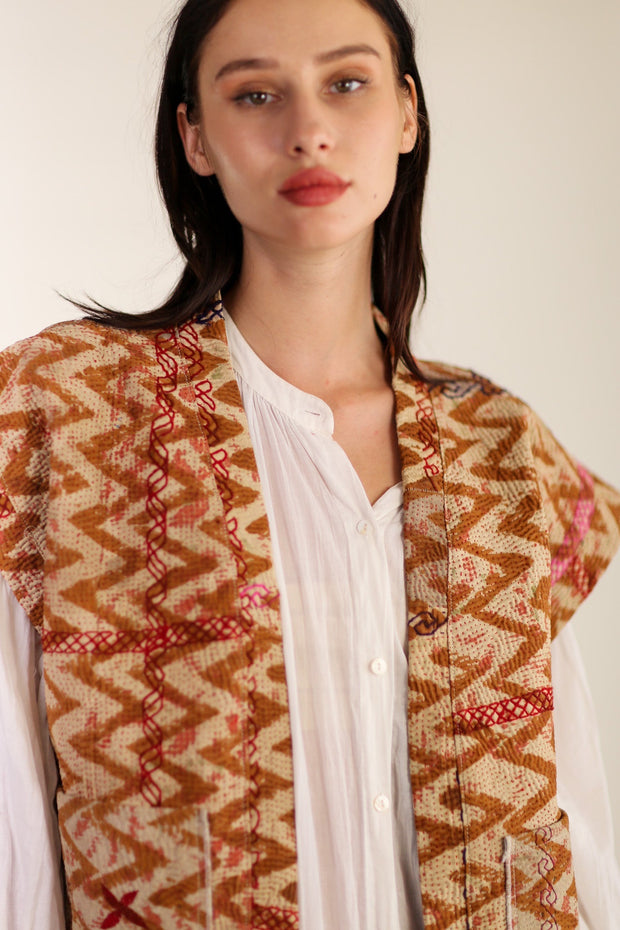 KANTHA COTTON VEST WISUSA - sustainably made MOMO NEW YORK sustainable clothing, Kimono slow fashion