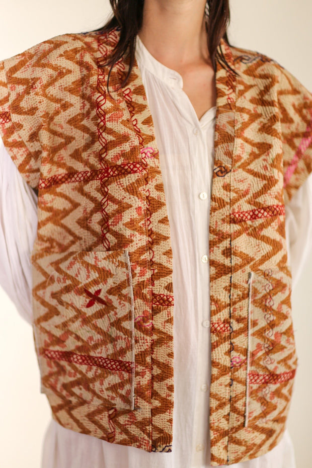 KANTHA COTTON VEST WISUSA - sustainably made MOMO NEW YORK sustainable clothing, Kimono slow fashion