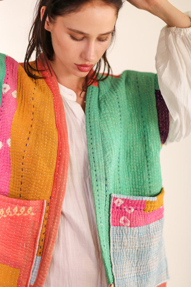 KANTHA QUILT VEST HENISSA - sustainably made MOMO NEW YORK sustainable clothing, slow fashion