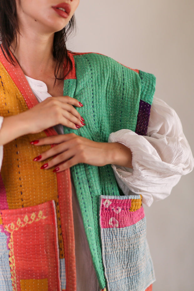 KANTHA QUILT VEST HENISSA - sustainably made MOMO NEW YORK sustainable clothing, slow fashion