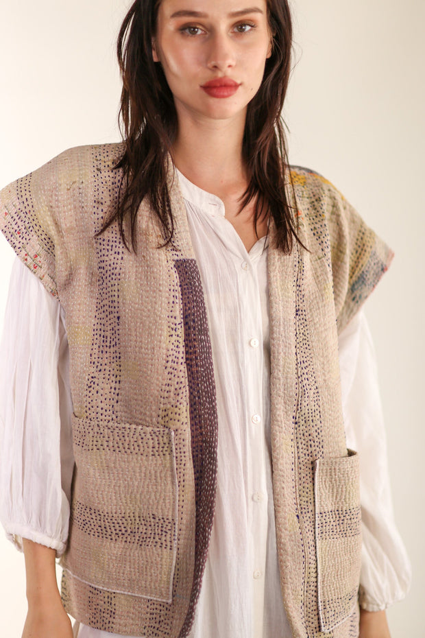 KANTHA QUILT VEST LIOU - sustainably made MOMO NEW YORK sustainable clothing, Kimono slow fashion