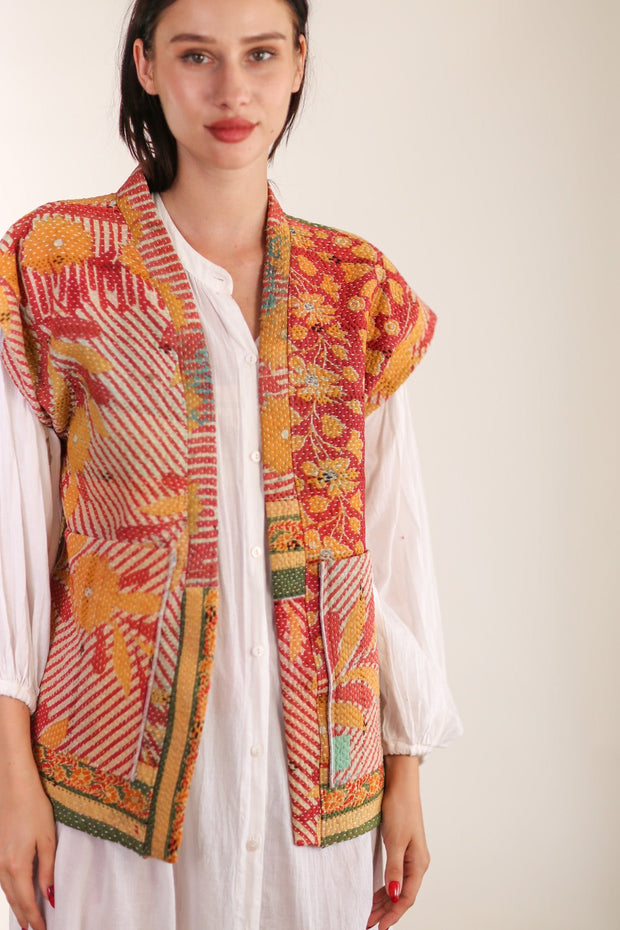 KANTHA QUILT VEST RUISA - sustainably made MOMO NEW YORK sustainable clothing, Kimono slow fashion