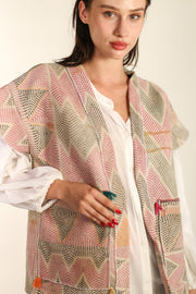 KANTHA QUILT VINTAG FABRIC BILO - sustainably made MOMO NEW YORK sustainable clothing, Kimono slow fashion