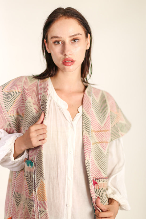 KANTHA QUILT VINTAG FABRIC BILO - sustainably made MOMO NEW YORK sustainable clothing, Kimono slow fashion