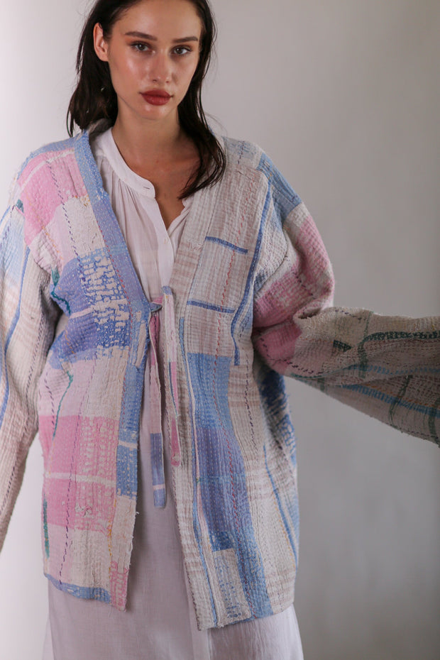 KANTHA QUILT VINTAGE FABRIC KIMONO YUMA - sustainably made MOMO NEW YORK sustainable clothing, Kimono slow fashion