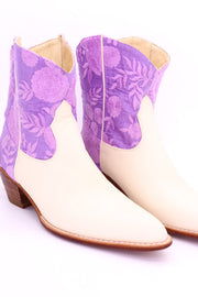 LAVENDER SILK EMBROIDERED BOOTIES LIARA - sustainably made MOMO NEW YORK sustainable clothing, boots slow fashion