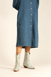 LIGHT BLUE EMBROIDERED BOOTS YANA - sustainably made MOMO NEW YORK sustainable clothing, boots slow fashion