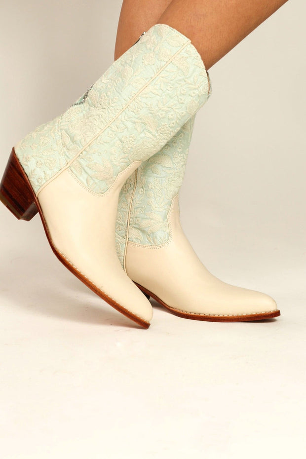 LIGHT MINT WESTERN BOOTS SENIA - sustainably made MOMO NEW YORK sustainable clothing, boots slow fashion