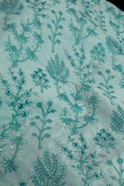 LIGHT TURQUOISE EMBROIDERED SILK B32-11 - sustainably made MOMO NEW YORK sustainable clothing, fabric slow fashion