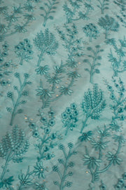 LIGHT TURQUOISE EMBROIDERED SILK B32-11 - sustainably made MOMO NEW YORK sustainable clothing, fabric slow fashion