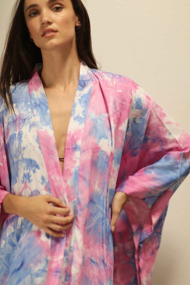 LITTLE TWIN PINK / BLUE TIE DYE KIMONO - sustainably made MOMO NEW YORK sustainable clothing, kimono slow fashion