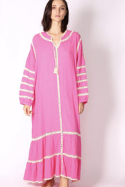 LONG SLEEVE KAFTAN TOVE HAND CROCET EMBROIDERED - sustainably made MOMO NEW YORK sustainable clothing, kaftan slow fashion