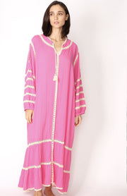 LONG SLEEVE KAFTAN TOVE HAND CROCET EMBROIDERED - sustainably made MOMO NEW YORK sustainable clothing, kaftan slow fashion